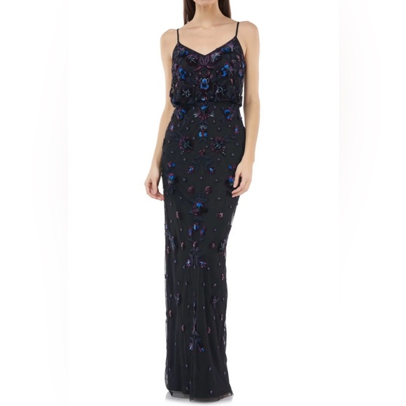 NWT NORDSTROM JS COLLECTIONS Beaded Blouson Gown Black Size 6 - Picture 2 of 13